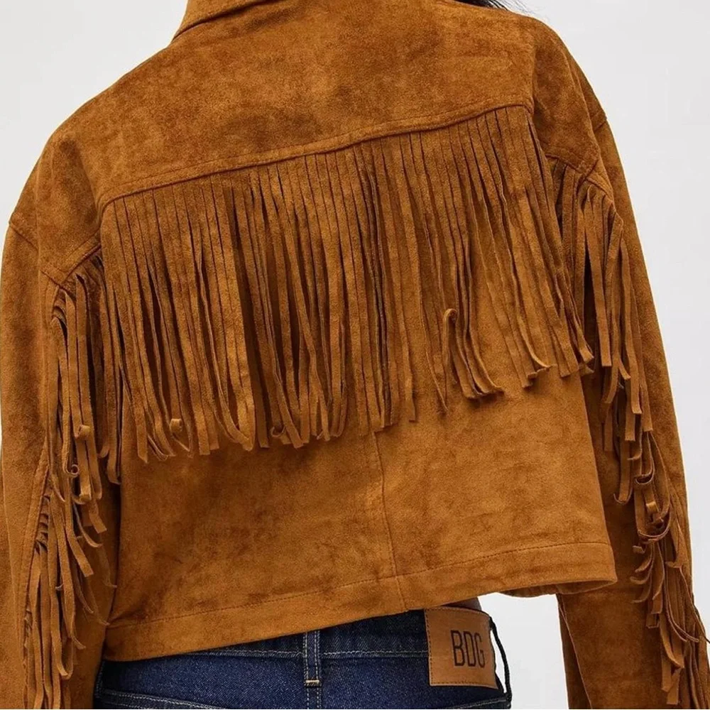 BDG Brown Suede Fringe Leather Jacket - Picture 5 of 9